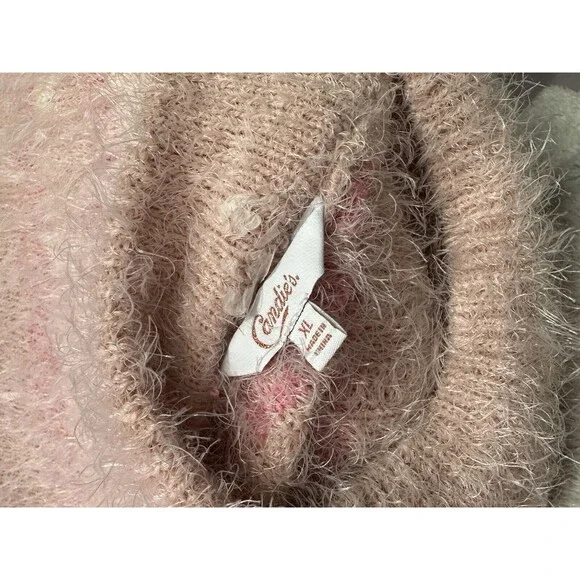 Candie's XL Sweater Pink Striped Ribbed Eyelash Fuzzy Soft Coquette Cottage - Picture 4 of 4